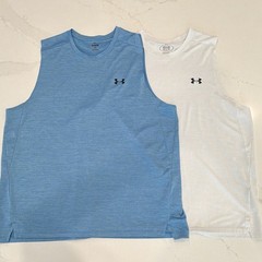 Under Armour UA Tech Men’s XL Loose Sleeveless Tank Tops Crew Neck Blue/White