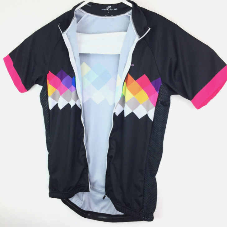 Jeso Adult Large (36 in Bust) Black Multi-Color Full Zip Cycling Bicycle Jersey gallery