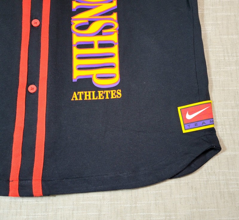 NIKE Mens Baseball Jersey Americana Championship Flames Shirt Black Orange XL gallery