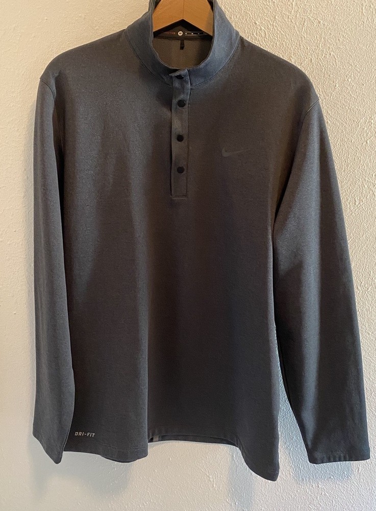 Nike Tiger Woods Collection Pullover Men's Sz M Gray Shirt Jacket Snap Mock Neck