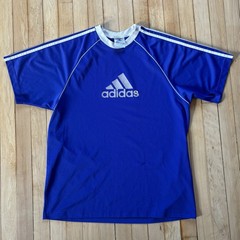 VTG 80s Adidas Blue Soccer Jersey Size M Center Logo Made In USA 3 Stripe