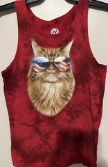 Hybrid Brand Tank Top Red Black Tie Dye Cat Flag Sunglasses Size S Muscle Shirt