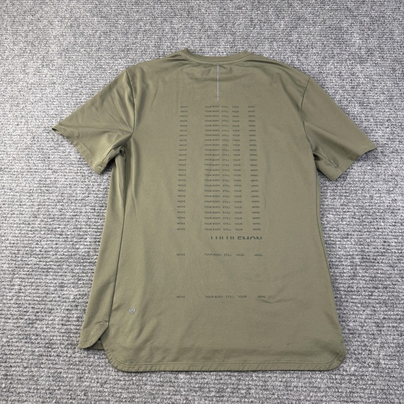 Lululemon Shirt Mens Small Green Short Sleeve Mesh Tee Top GYM Script gallery