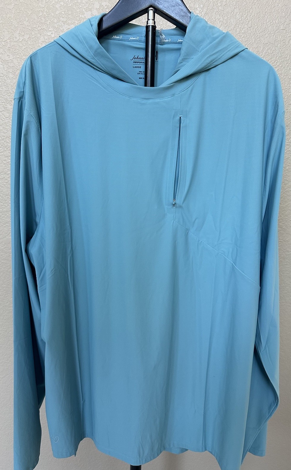Johnnie-O Performance Mens Maxwell Hooded Long Sleeve Shirt Haze Blue•NWT•Large gallery