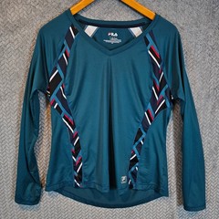 Fila Sport Mens Teal Blue V-Neck Long Sleeve Performance Top Size Large RN 73277