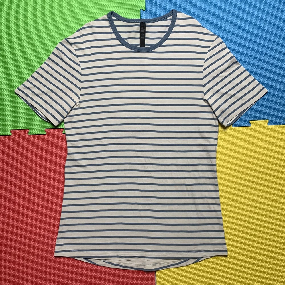 Lululemon 5 Year Basic Tee Updated Fit Men Small Striped Ocean Mist UtilIty Blue