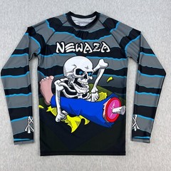 Newaza Rashguard Shirt Mens M Long Sleeve Skull Skeleton BJJ Jiu Jitsu Grappling