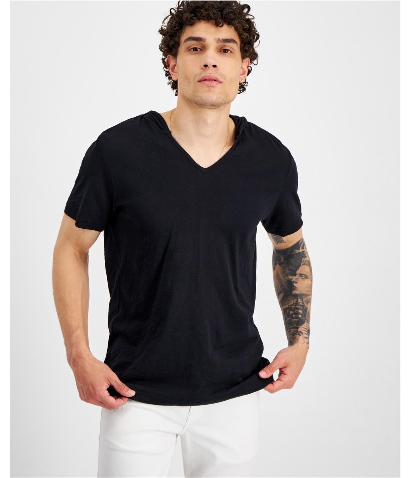 I.N.C Mens Hooded Basic T-Shirt, Black, Medium gallery