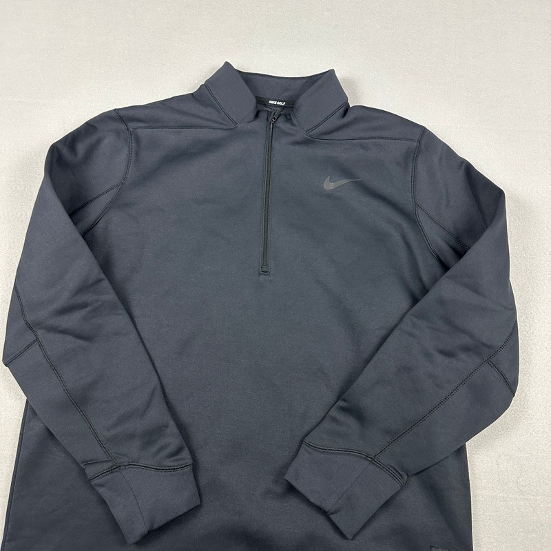 Nike Golf Sweater Men Large Black Solid 1/4 Zip Pullover Cover Up Dri Fit L gallery