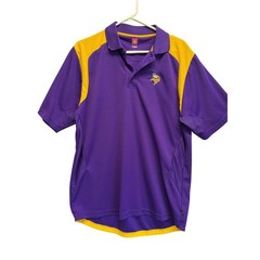 NFL Mens Minnesota Vikings Collared Purple Short Sleeve Activewear Shirt