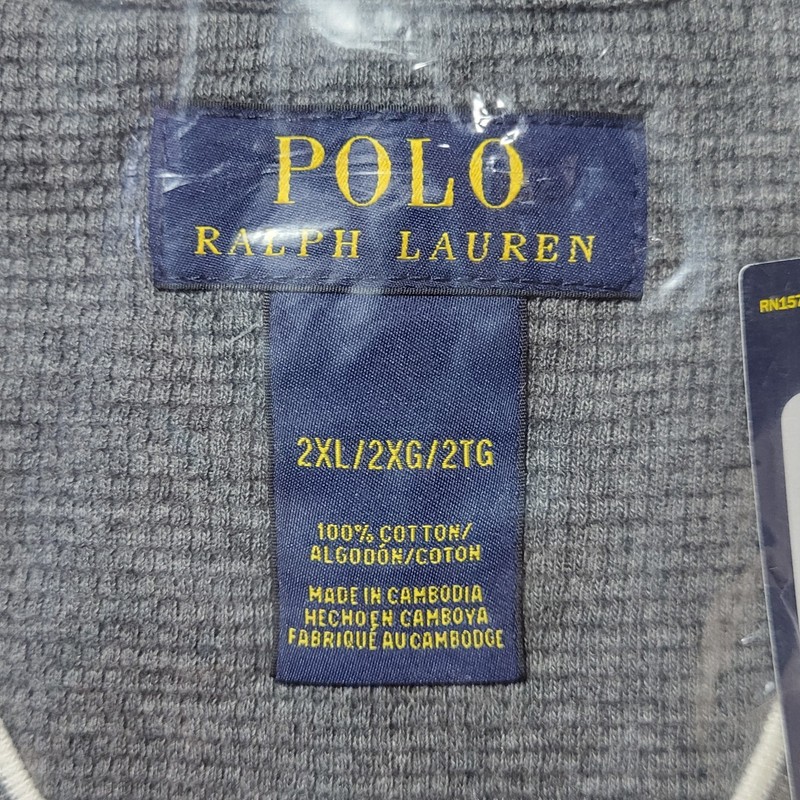 NWT POLO Ralph Lauren Men's 2XL Waffle Knit Thermal Long Sleeve Gray V-Neck XXL gallery