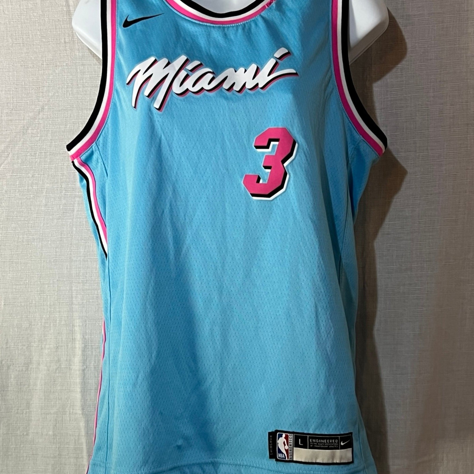 RARE Authentic Nike Wade Miami Heat Vice Nights Blue Pink Herro Jersey Size L BG gallery