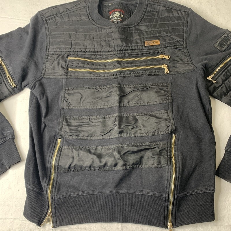 Mens Winchester Black Pullover Long Sleeve Zipper Embellishments Size Medium gallery
