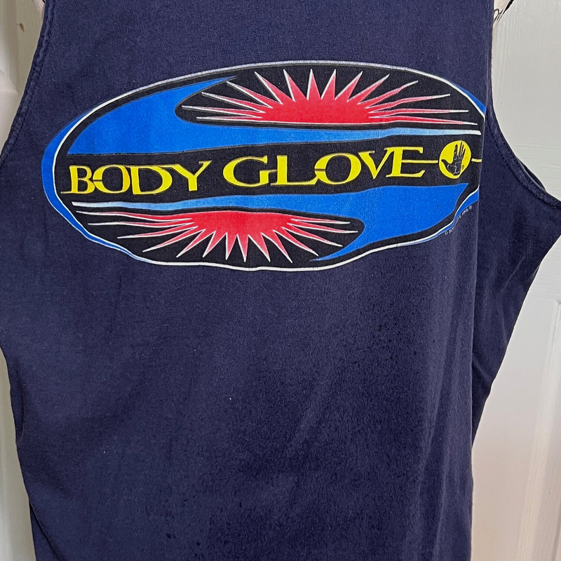 Vintage Men's Body Glove Tank Top Sz XL Navy w/Front and Back Graphics 1996 USA gallery