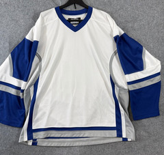 Hockey Monkey Stadium Practice Jersey Mens XL White Blue Colorblock Mesh V-Neck