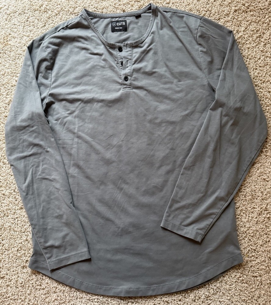 Men’s Cuts Grey Curved Hem Long Sleeve Shirt Size XL