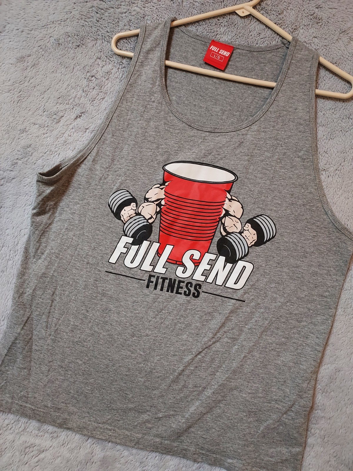 Full Send Tank Top Mens Large Shirt Graphic Print Beer Pong Fitness Gray Gym L gallery