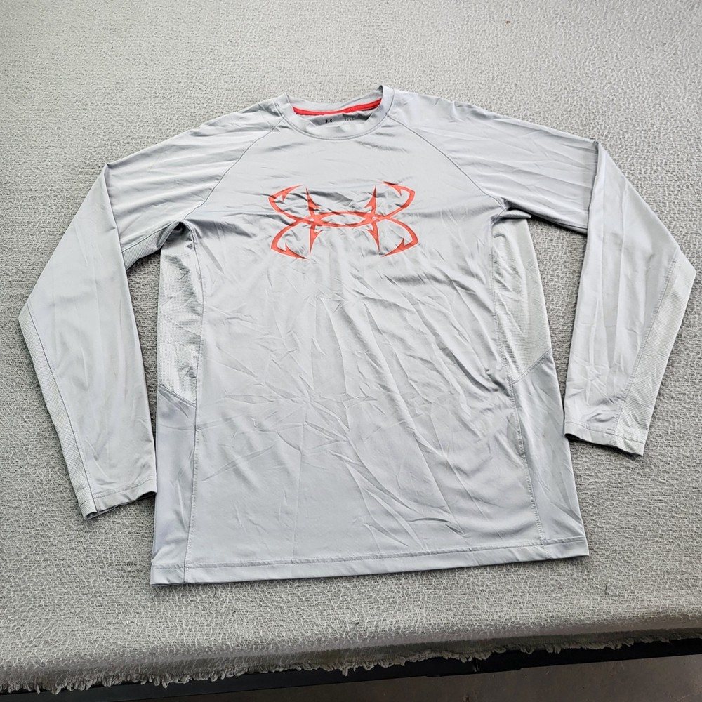 Under Armour Shirt Mens Large Gray Performance Loose Logo Graphic Long Sleeve