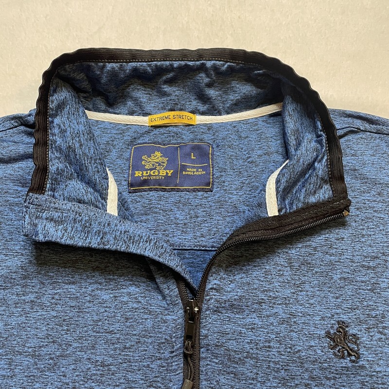 Rugby University Pullover 1/4 Zip Mens Large Long Sleeve Blue Embroidered Crest gallery
