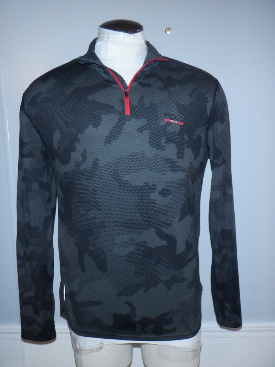 Men's POLO SPORT RALPH LAUREN THERMO VENT Sz S Gray Camo 1/4 Zip Shirt LS Jacket gallery