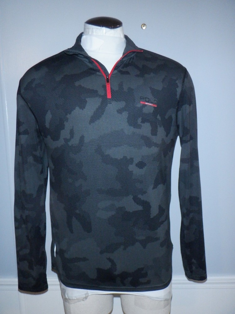 Men's POLO SPORT RALPH LAUREN THERMO VENT Sz S Gray Camo 1/4 Zip Shirt LS Jacket
