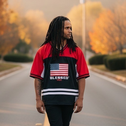 Blessed International USA Y2K Mesh Jersey XL Red White American Flag Sportswear gallery