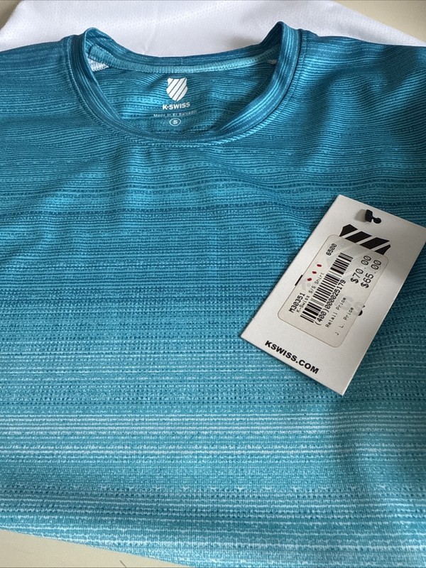 K-Swiss Men's Electric Strip Tennis PICKLEBALL Tee CELESTIAL BLUE SMALL NEW NWT gallery