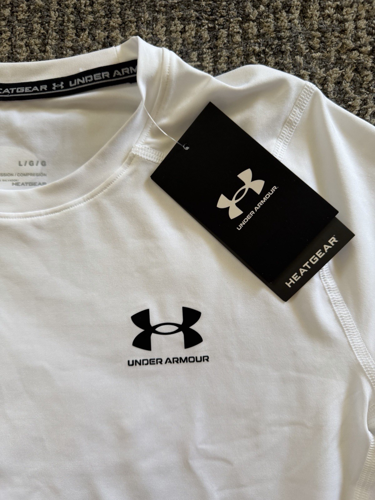 Men’s Under Armour Heat Gear Compression Long Sleeve Shirt White Sz Large NWT gallery