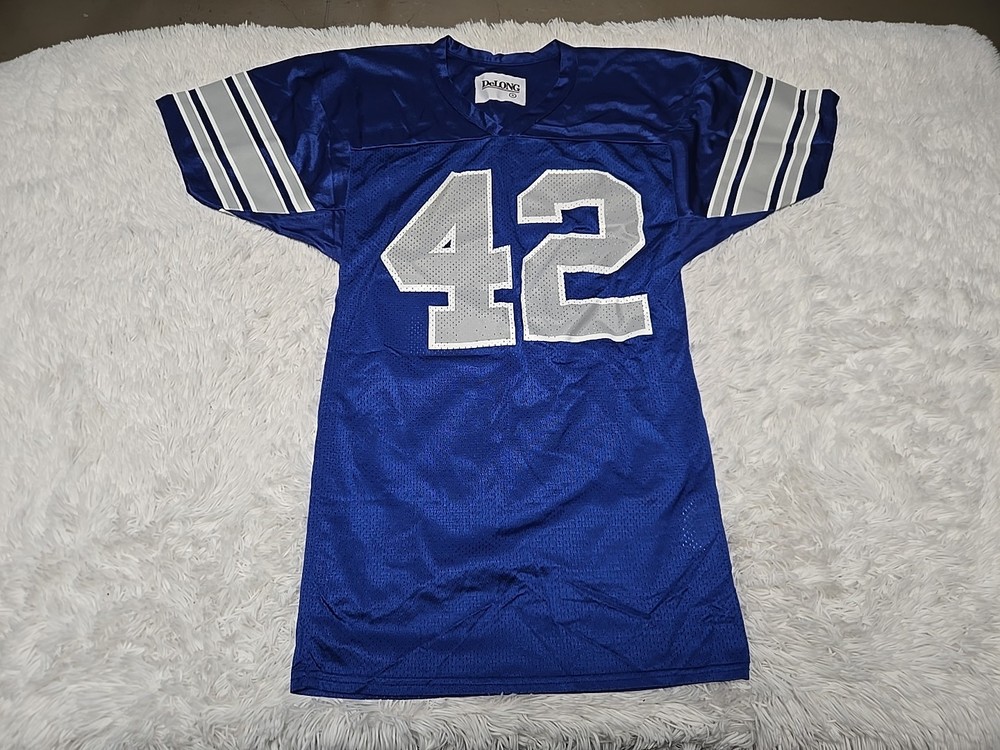 VTG DeLong Football Jersey Adult Small Blue #42 Silver Stripes (Lions Cowboys)