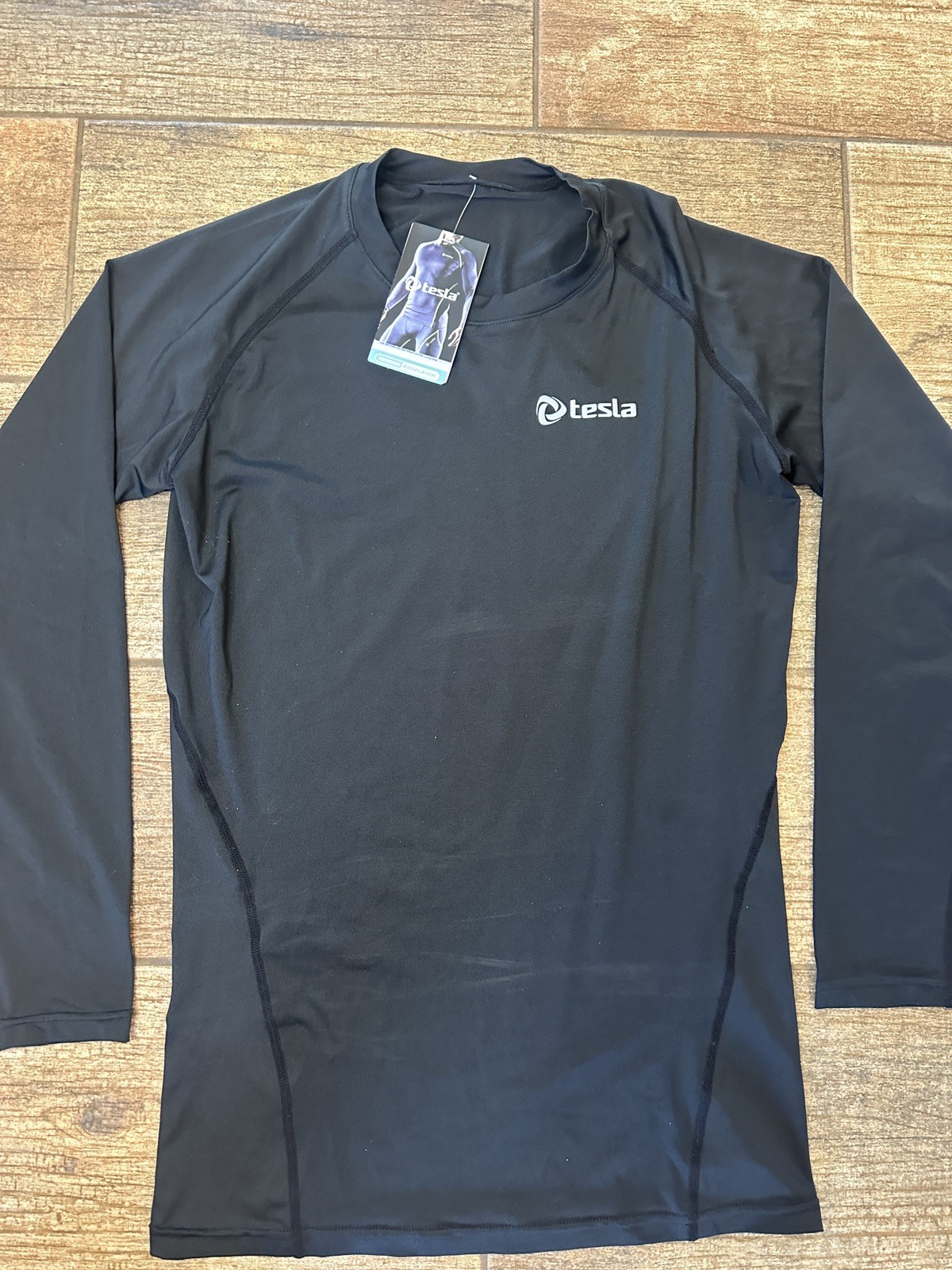 Tesla Shirt Mens Large Black Compression Performance Base Layer Pullover Top gallery