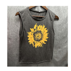 Retro Sunflower Tank Top Crew Neck Summer Hippy 90s Vibe Flower Power 🌻
