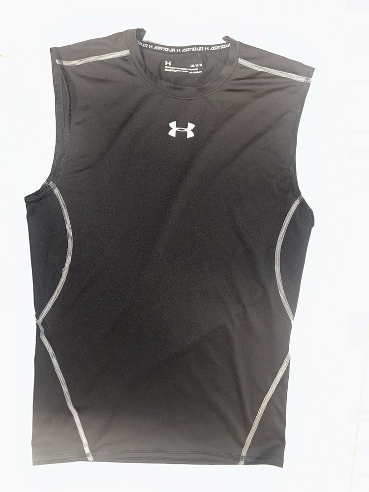 Under Armour Mens Large HeatGear Compression Tank Black Sleeveless Workout Gym