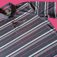 Greg Norman Play Dry Polo Shirt Mens L Black Striped Short Sleeve Tasso Elba