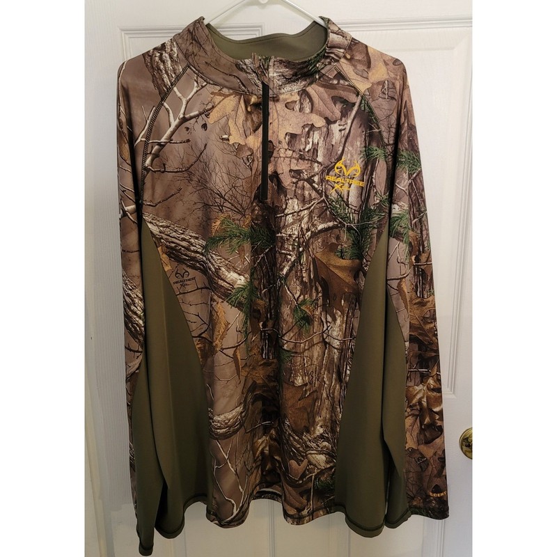 RealTree Men's 2XL Green Camouflage Long Sleeve 1/4 Zip Scent Factor PT 5007 gallery