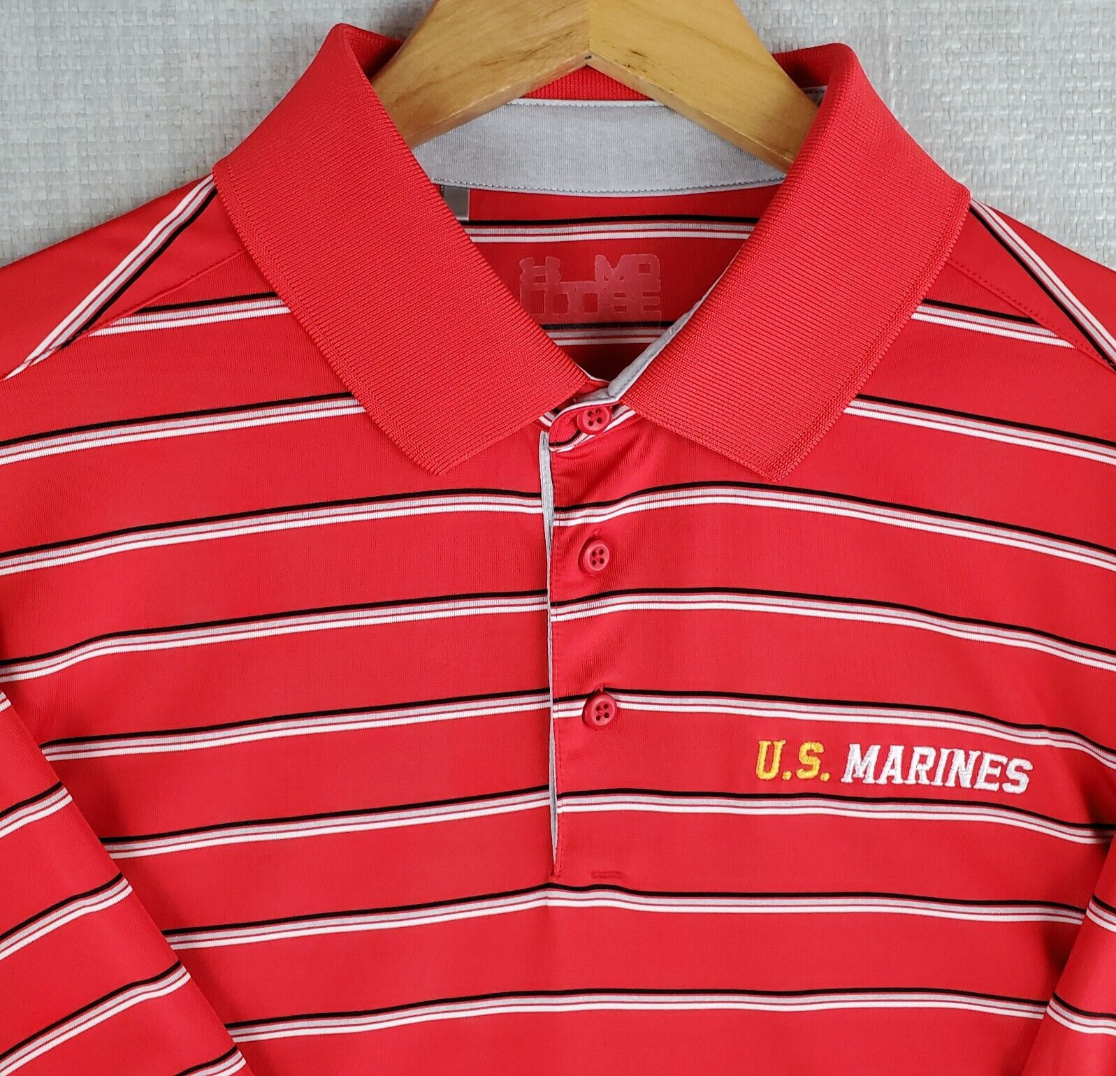 UNDER ARMOUR x US MARINES Size Medium Polo Shirt Performance Red Striped Golf gallery