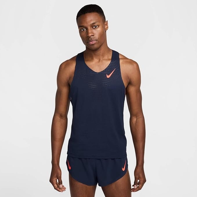 Sz M- Nike AeroSwift Men's Dri-FIT ADV Running Singlet, Obsidian/Bright Crimson. gallery