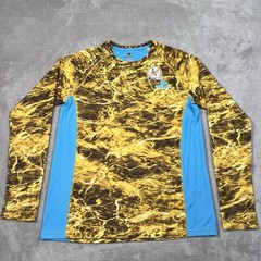 Mossy Oak Fishing Shirt Mens Medium Yellow Blue No Fly Zone Insect Repellent