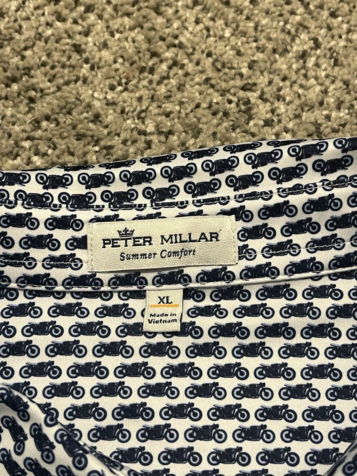 PETER MILLAR SUMMER COMFORT MOTORCYCLE PATTERN GOLF POLO SHIRT Men’s Size XL gallery
