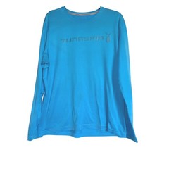 Tunaskin Mens Blue Long Sleeve Performance Fishing Shirt Logo Graphic Large