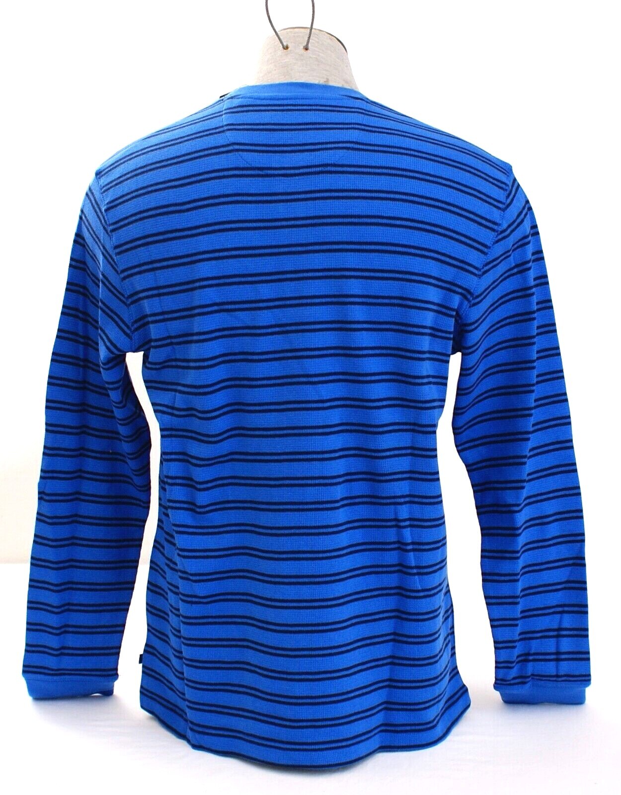 Chaps Blue Striped Kent Thermal Knit Long Sleeve Polo Shirt Men's L NWT gallery