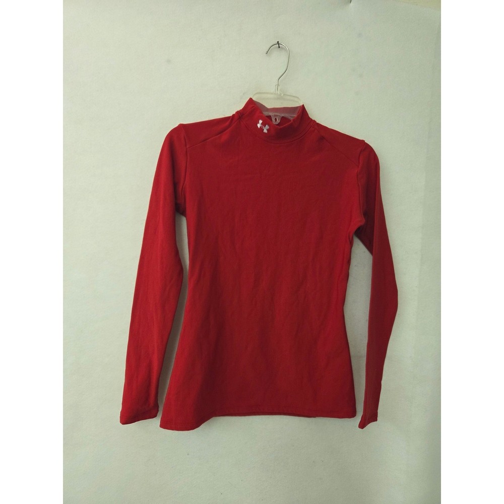 Under Armour ColdGear Mock Neck Top Mens Large Red Long Sleeve Ultra Tight Fit