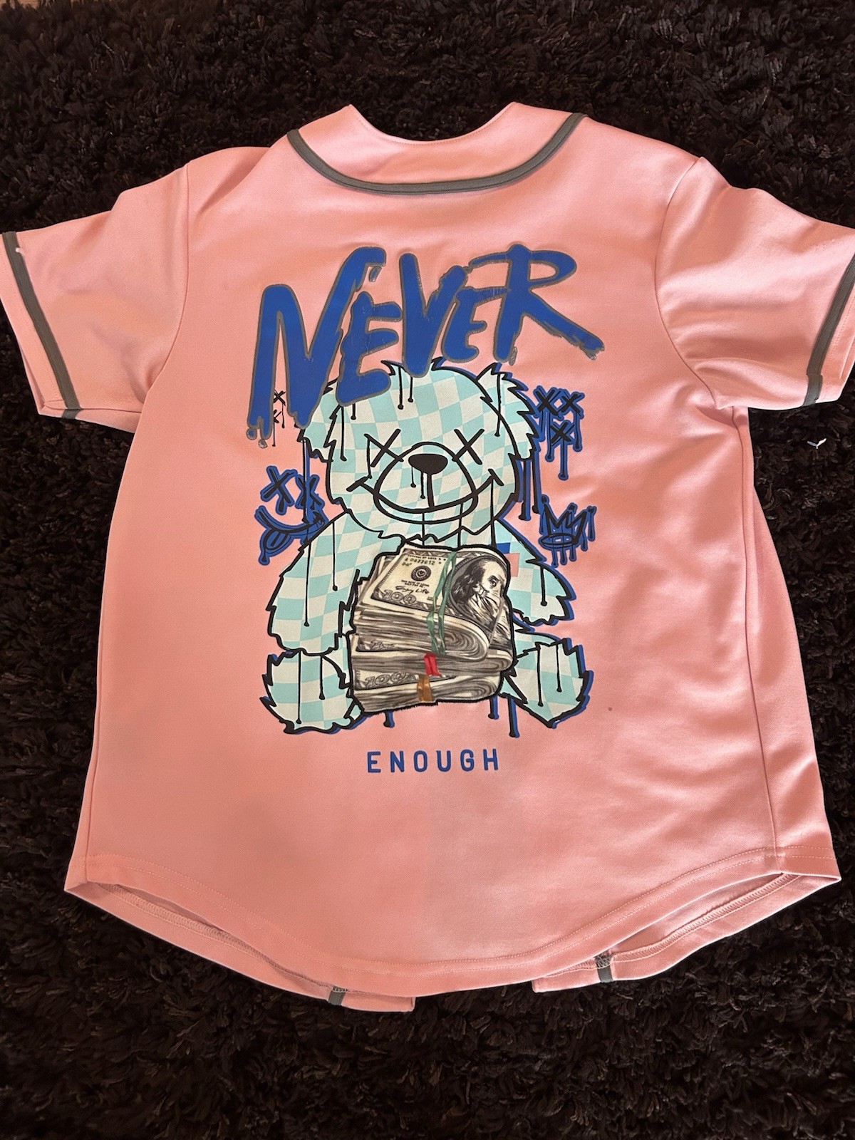 Black Pike Legend Collection Pink Teddy Bear Graphic Button-Up Jersey V-Neck S gallery