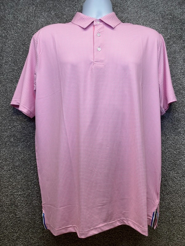 NWT White Water Life Men's Large Pink Gingham Performance Polo Golf Shirt gallery