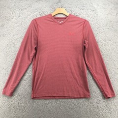 Under Armour Activewear Long Sleeve Top Mens L Red Fitted Striped Pullover VNeck