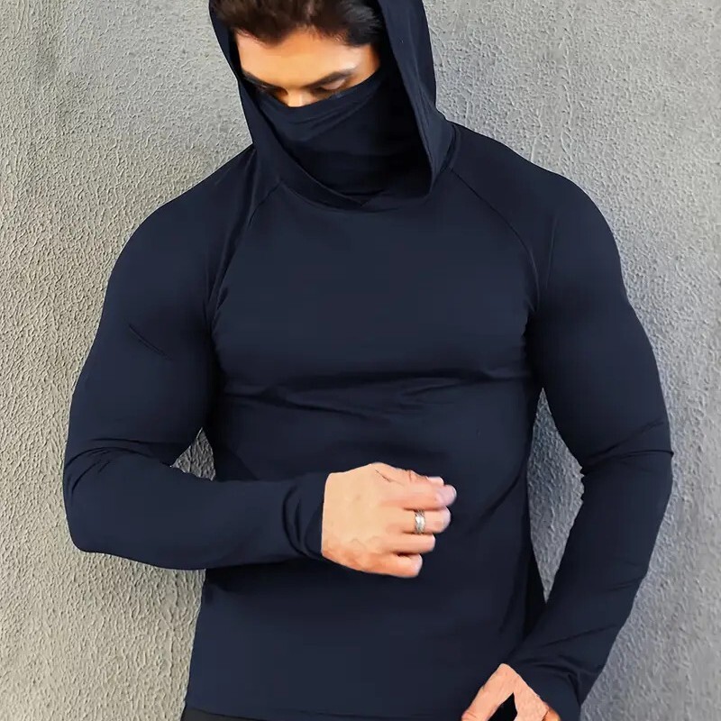 Mens Outdoor Sports Top Shirt Hooded Compression Long Sleeve T-shirt for Cycling gallery