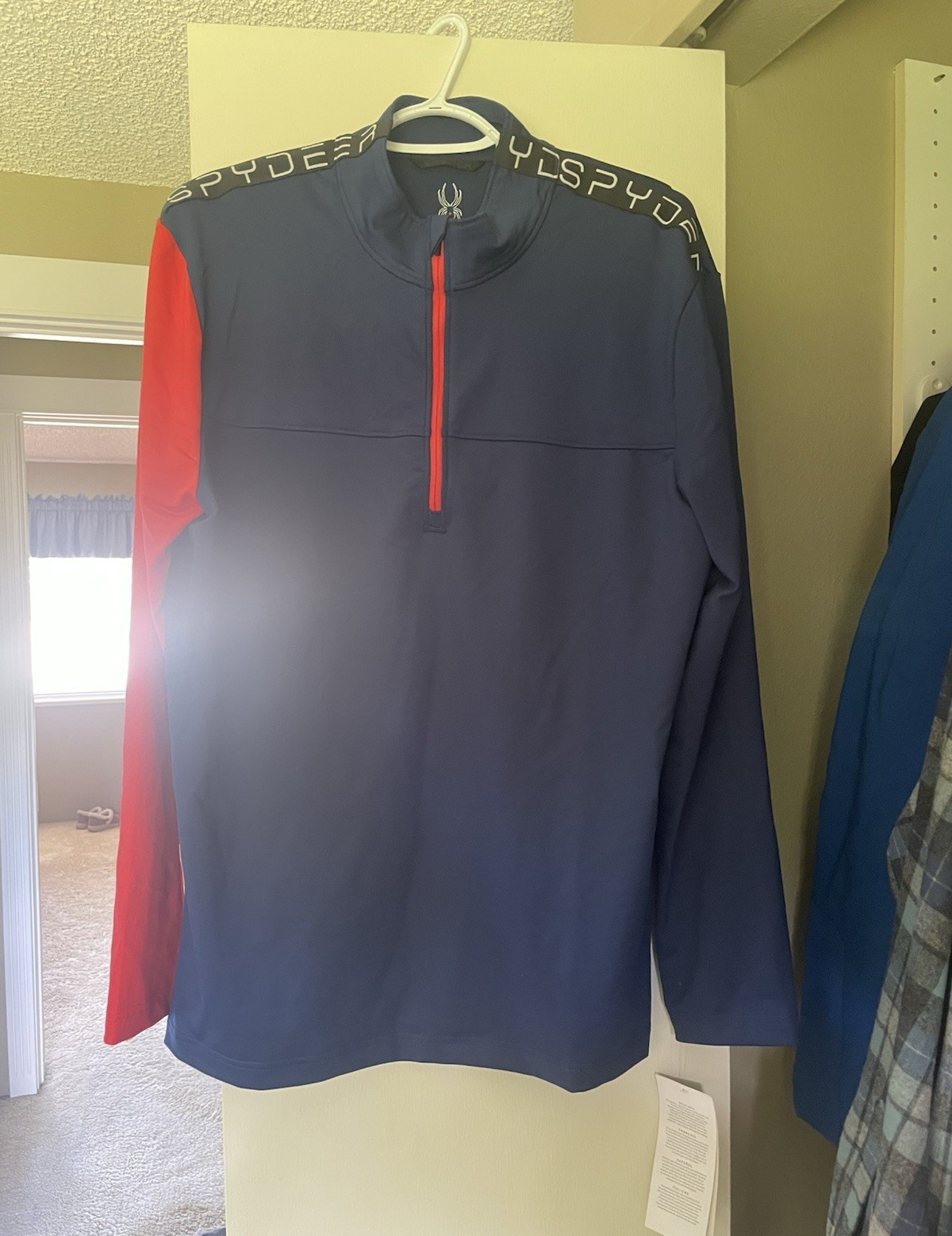 Spyder Orion Zip T-Neck Men’s L Blue/Red Colorblock Mock Neck 1/4 Zip LS gallery