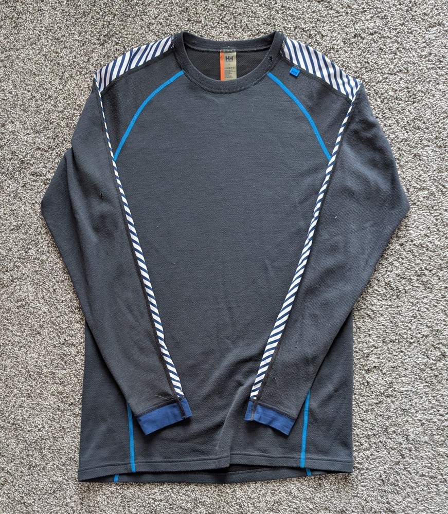 Men's HELLY HANSEN Warm Gray Blue Base Layer Wool Blend Top Size XL LIFA