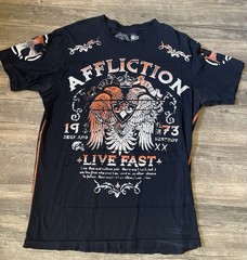 Affliction Mens Short Sleeve Black & Orange Seek & Destroy T-Shirt – Mens Large