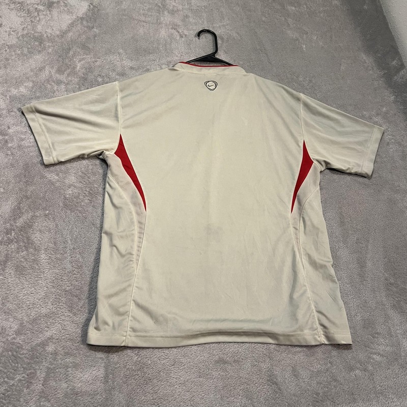 Nike Shirt Mens XL Beige Red Swoosh Performance Polo Athletic Quarter Zip VTG gallery