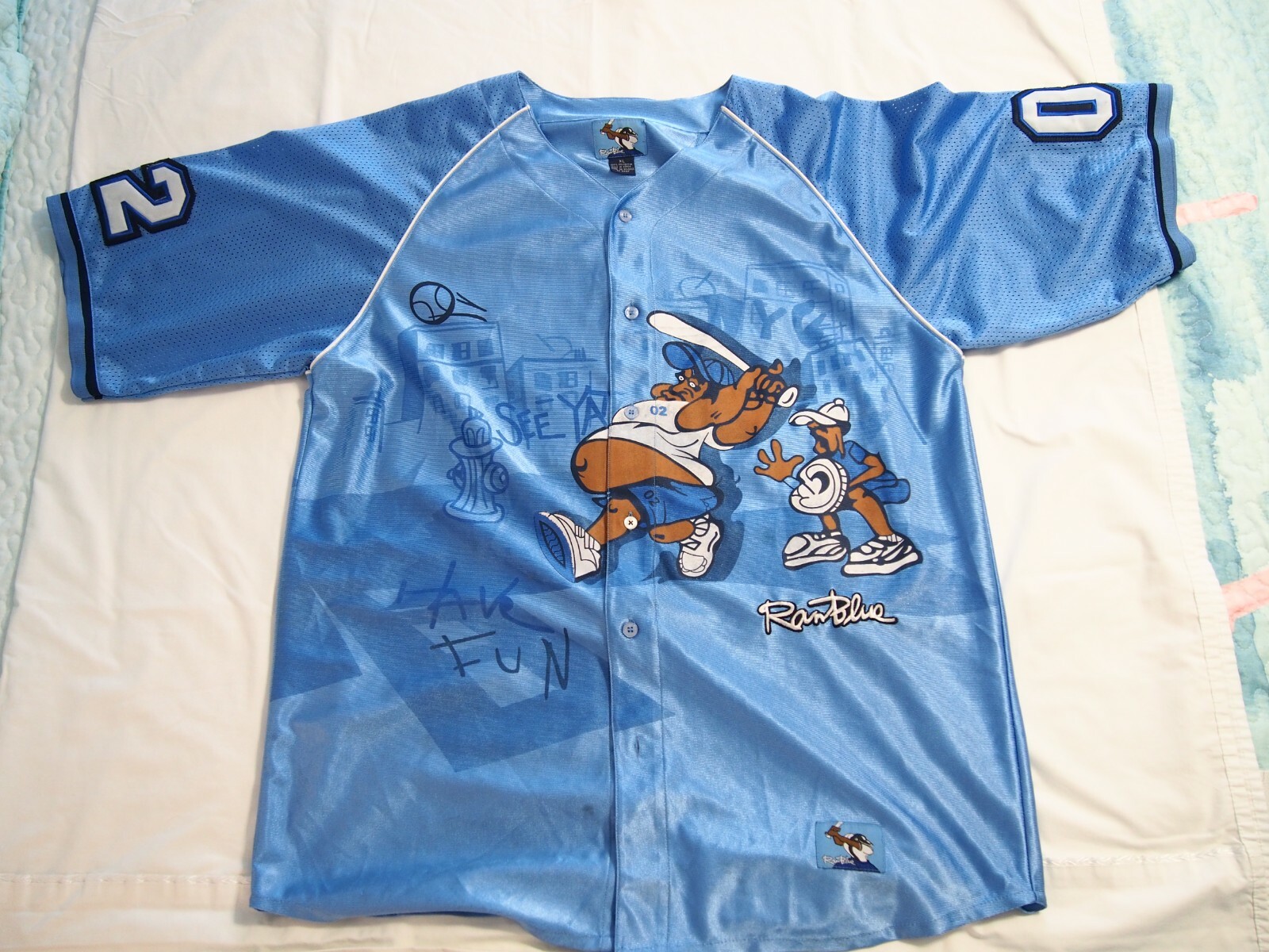 Ran Blue VTG Baseball Style Jersey Men XL Light Blue Hip Hop Rap Athletic Rare gallery